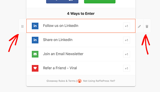 You can easily rearrange your linkedin giveaway actions