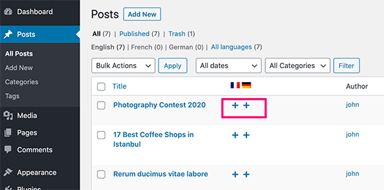Add multilingual WordPress posts and pages