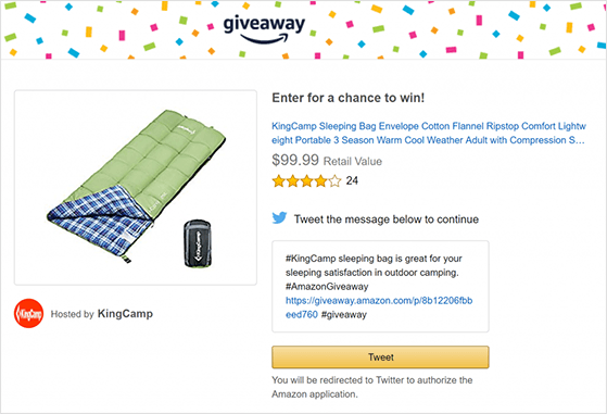 Amazon giveaway program page