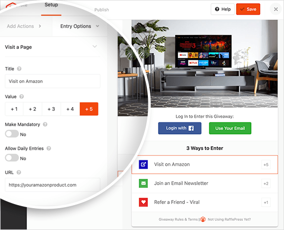 Giveaway entry options rafflepress