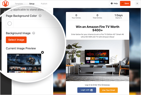 Upload a background image for your giveaway page