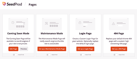 SeedProd landing page modes