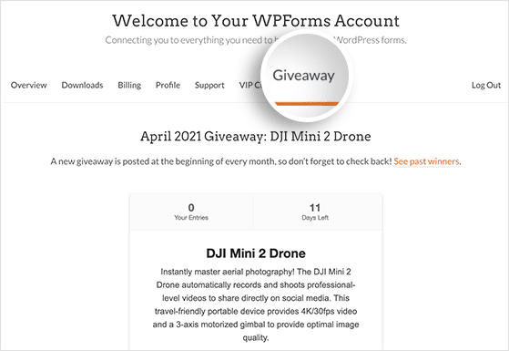 WPForms monthly giveaway with RafflePress