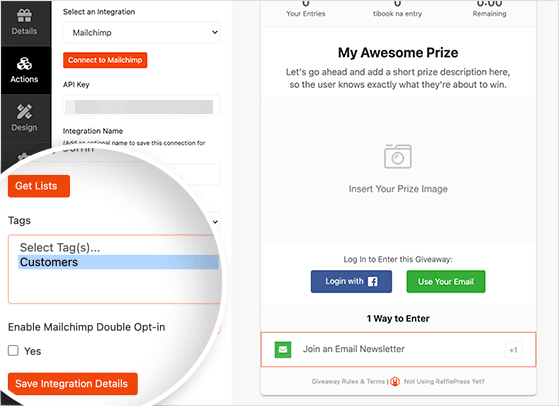 RafflePress Mailchimp Tags supports