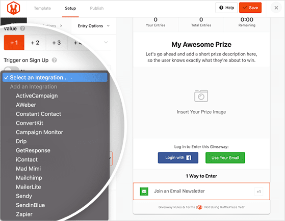 RafflePress email marketing integrations