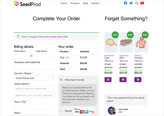 custom woocommerce checkout page