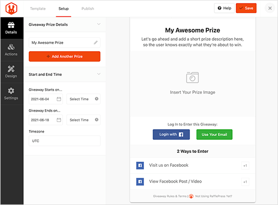 Facebook giveaway template for RafflePress