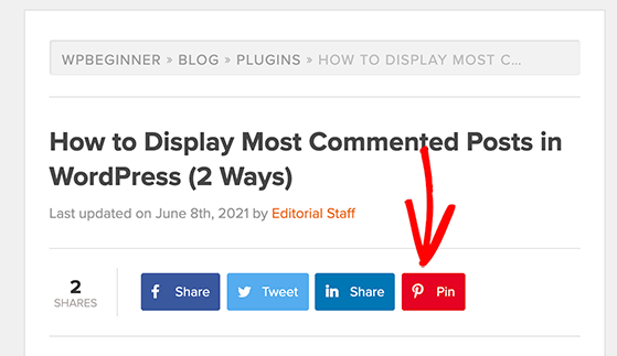 Add a pinterest share button to your website to get followers on Pinterest