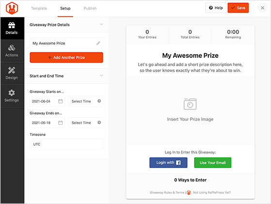 RafflePress classic free giveaway template