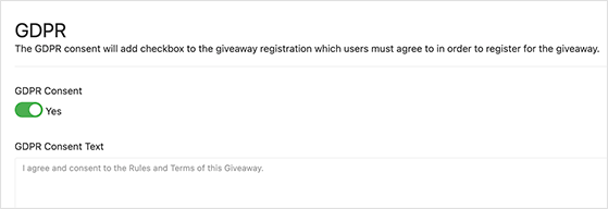 RafflePress GDPR consent checkbox
