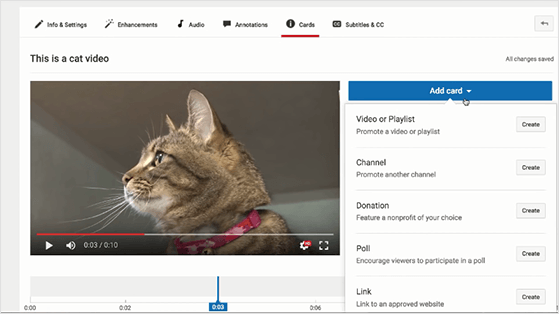 Add cards to videos to get more youtube likes