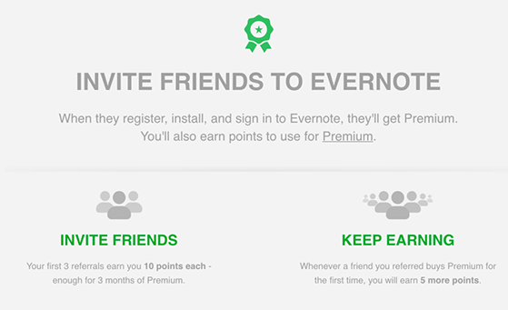 Evernote points-based referral marketing example