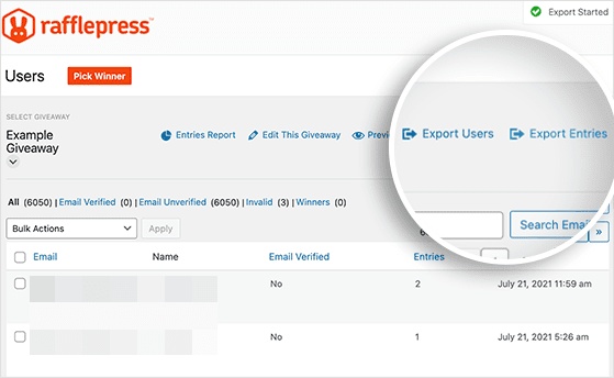 Export giveaway users and entries