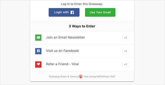 RafflePress giveaway 1-click entry actions