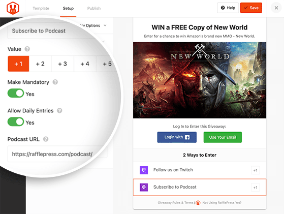 RafflePress subscribe to podcast giveaway action