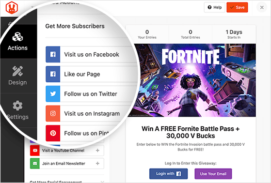 Rafflepress giveaway actions