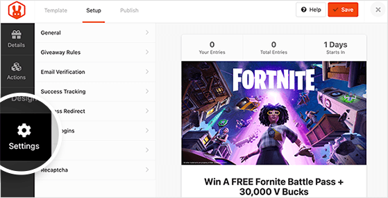 RafflePress giveaway settings