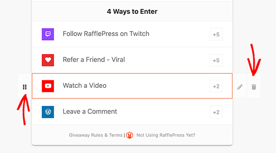 Rearrange giveaway entry actions