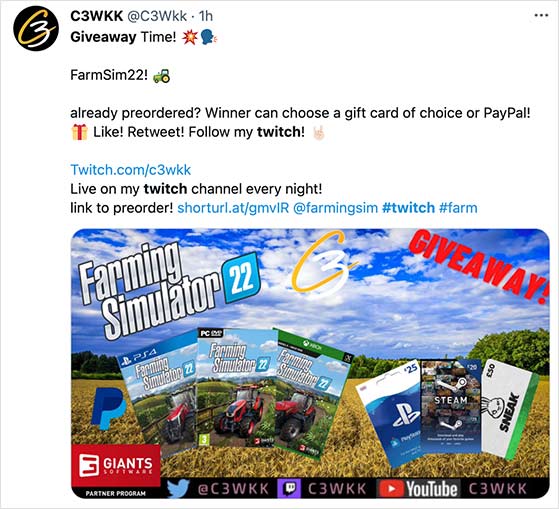 Giveaways on Twitch for increased engagement