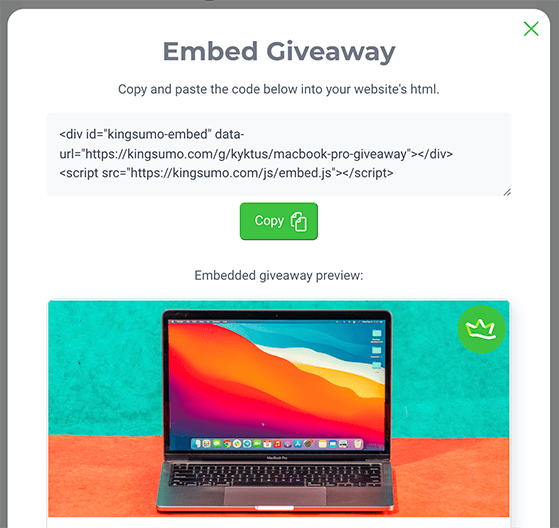 Embed KingSumo giveaway