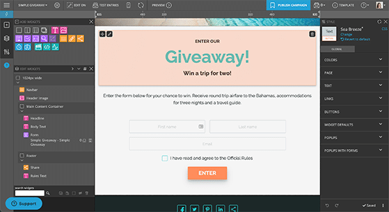 Shotstack giveaway landing page builder