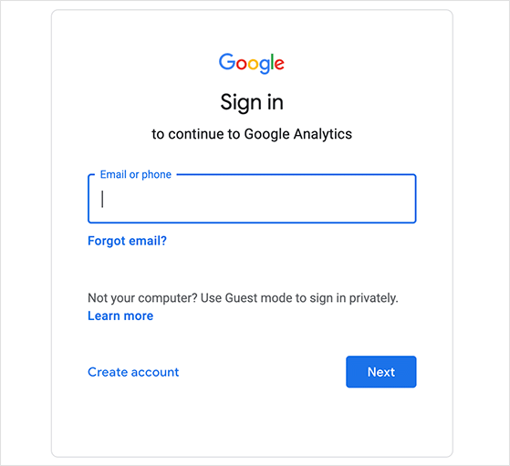 sign up for a google analytics account