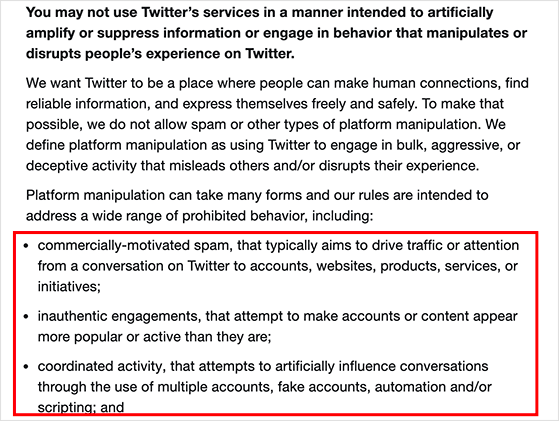 Twitter terms of service
