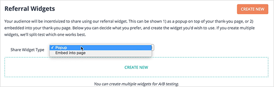 Choose from a popup or an embeddable widget in upviral