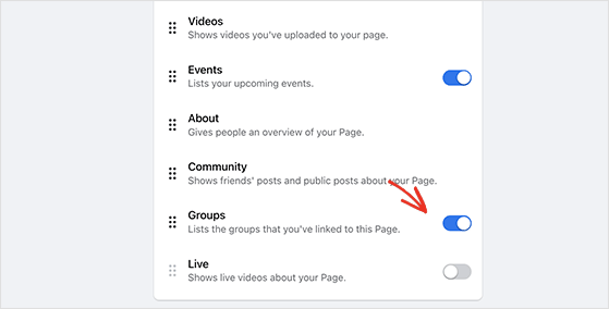 enable the groups tab to link your facebook group to your page