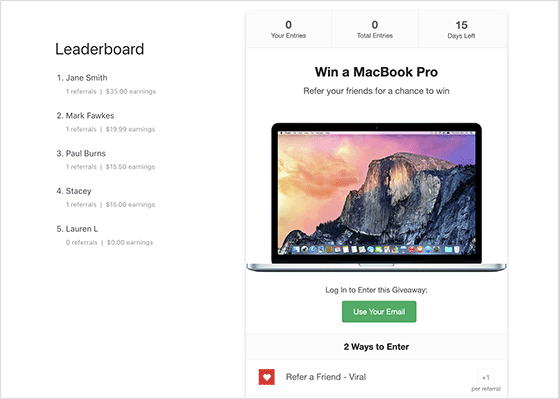 affiliate marketing ideas: referral contest with leaderboard