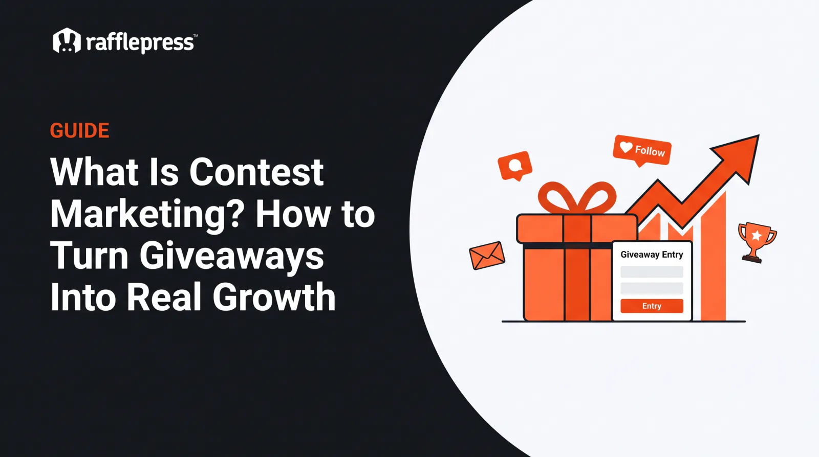 Guide banner with the headline 'What Is Contest Marketing? How to Turn Giveaways Into Real Growth' and an orange gift illustration on the right.