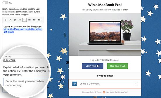 leave a comment action RafflePress
