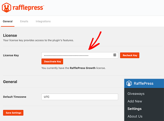 enter your RafflePress license key