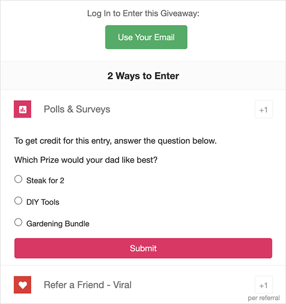 polls and surveys giveaway action