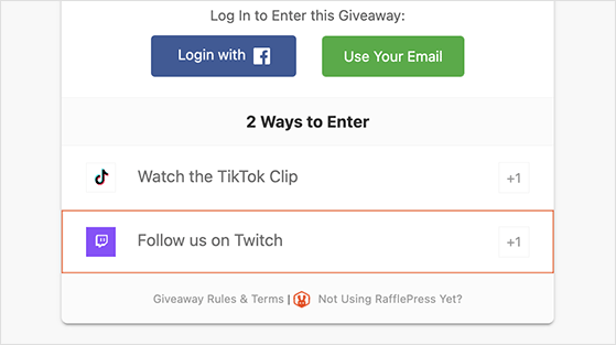 tiktok and twitch giveaway actions rafflepress