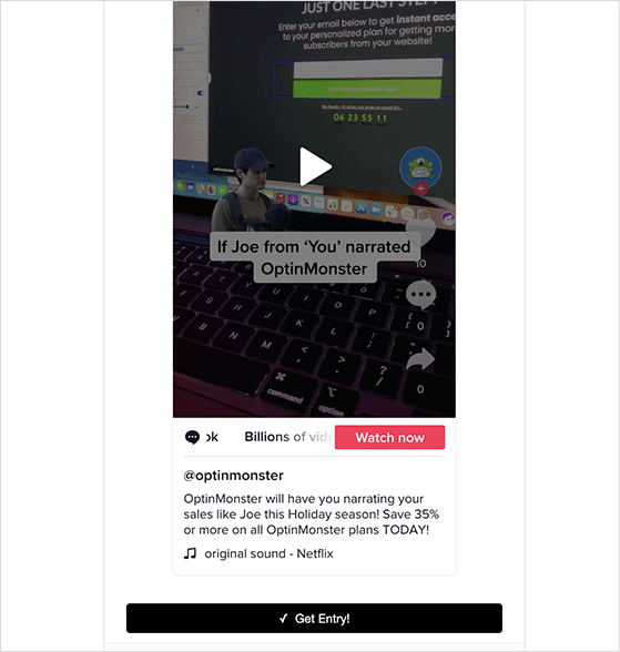 View a tiktok video giveaway action