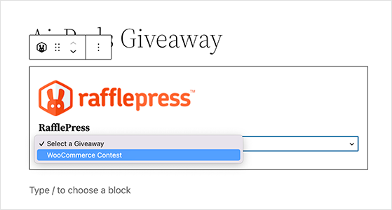 Choose your woocommerce contest from the dropdown menu