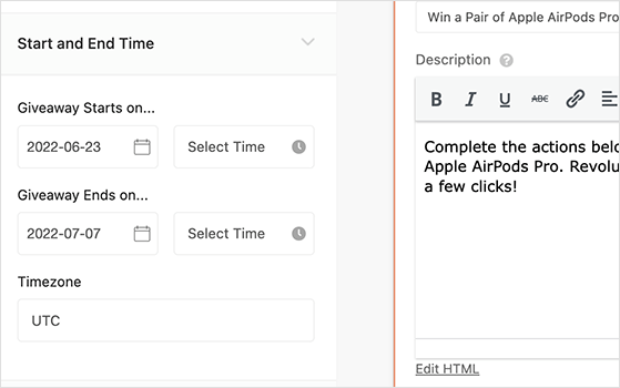 giveaway start and end date and time