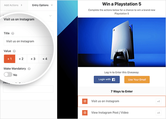 instagram giveaway actions