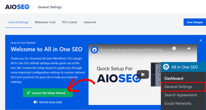 All in One SEO launch setup wizard