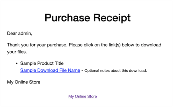 Default easy digital downloads purchase receipt