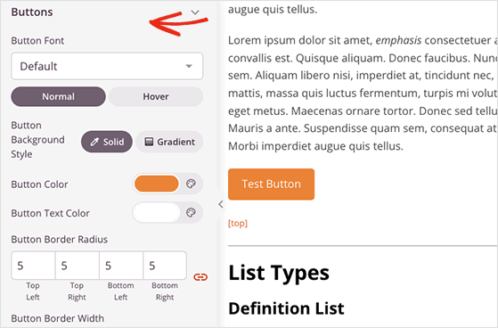 Global WordPress theme button settings