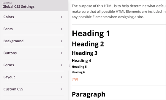 Global CSS settings