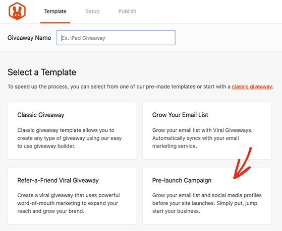 prelaunch giveaway template