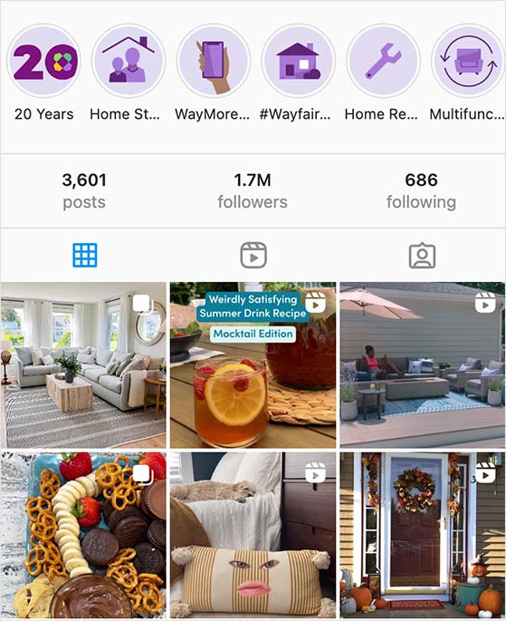 UGC on Wayfair's Instagram profile