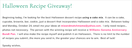 Mix & Match Mamma Halloween recipe contest