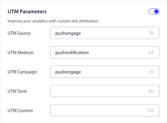 Set your WordPress push notifications UTM parameters