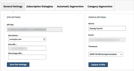 PushEngage WordPress settings