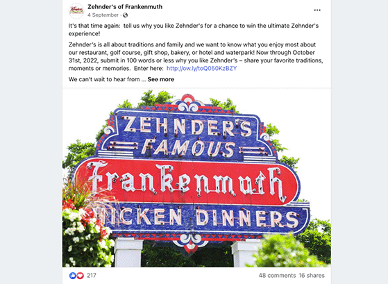 Facebook restaurant contest ideas