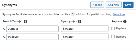 SearchWP synonyms settings